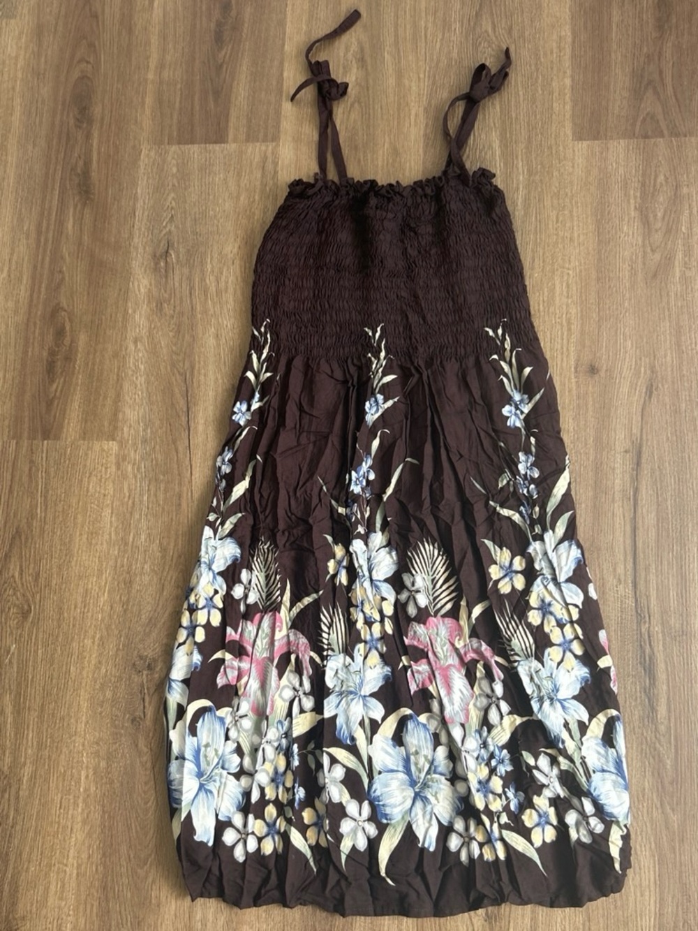 Floral Brown Sundress with Tie Straps